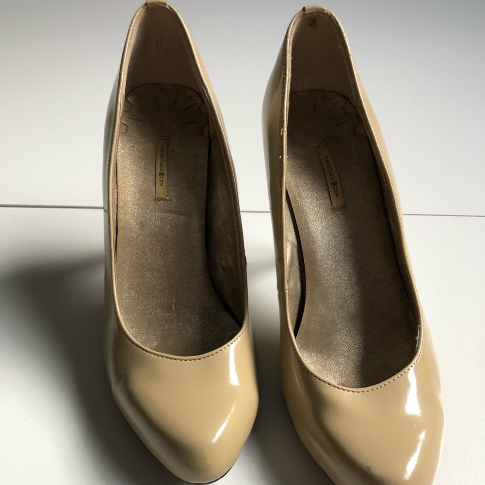 Nude patent leather heels